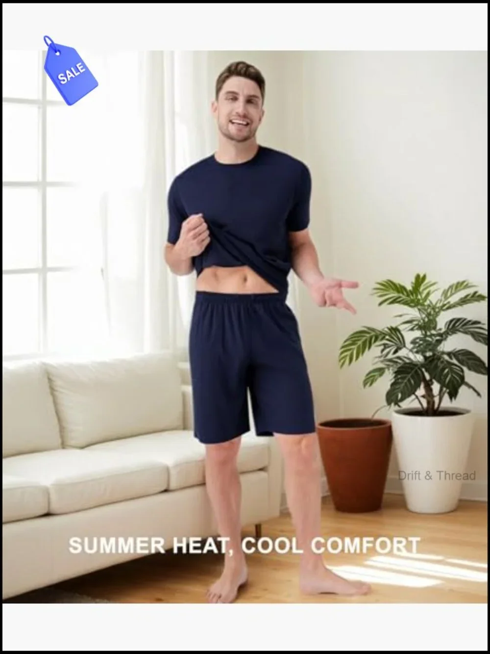Men's Waffle Knit Pajama Set Short Sleeve Lounge Set Relaxed Fit 2-Piece